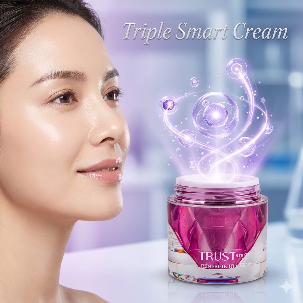 بنر معرفی کرم سه گانه هوشمند تراست اسمارت با تکنولوژی اگزوزوم برای فیلینگ چروک و جوانسازی پوست