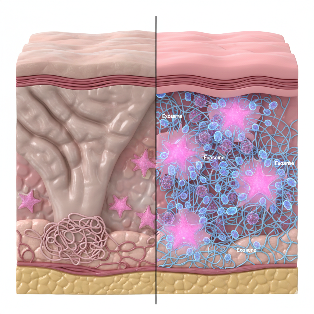 تصویر سه بعدی از نفوذ اگزوزوم به لایه‌های پوست در کرم سه گانه هوشمند تراست اسمارت | تکنولوژی اگزوزوم