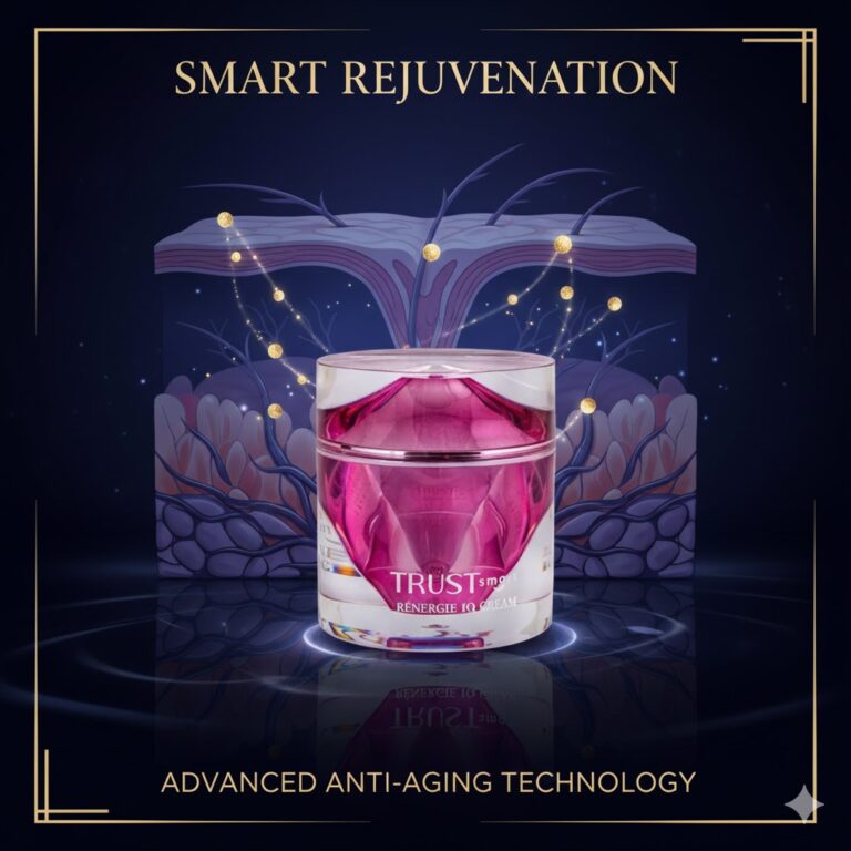 تصویر کرم سه گانه هوشمند تراست اسمارت که اثرات جوانسازی هوشمندانه و مبارزه با پیری پوست را نشان می‌دهد.