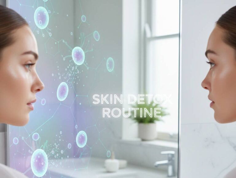 درمان کدر شدن پوست | گوبیوتی gobeauty | مشاوره رایگان روتین پوست | مراقبت از پوست | ماسک زغال تراست | زنی با پوست درخشان و شفاف در حال لبخند زدن کنار محصولات مراقبت پوست تراست