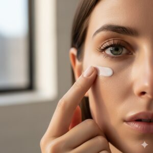 روش استفاده از کرم دور چشم | مشاوره ایگان روتین پوست | گوبیوتی gobeauty رفع تیرگی دور چشم, پف زیر چشم, کرم دور چشم تراست, سلول بنیادی دانه انگور, کافئین, میتوکینیل, ضدآفتاب دور چشم